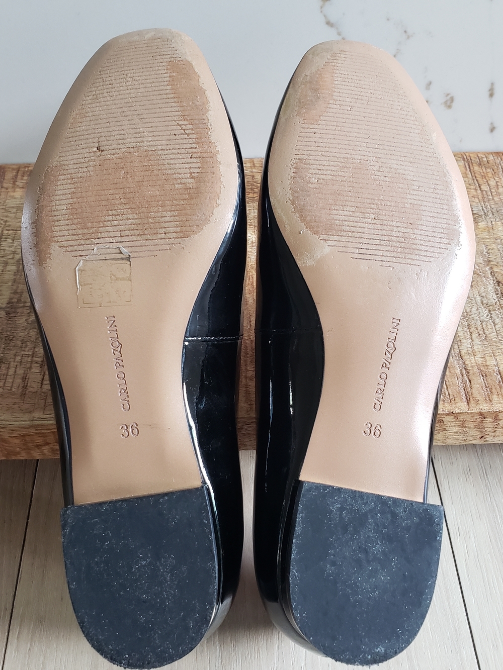 Carlo Pazolini Italian Flats Patent Black Low Heel Ballet Slips Gold Trim Sz 36 - Picture 11 of 11